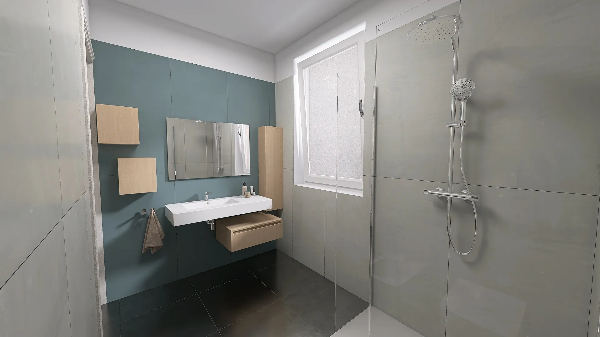 Render progetto bagno in stile Cementato realizzato da Edil Centro, ambientazione 03