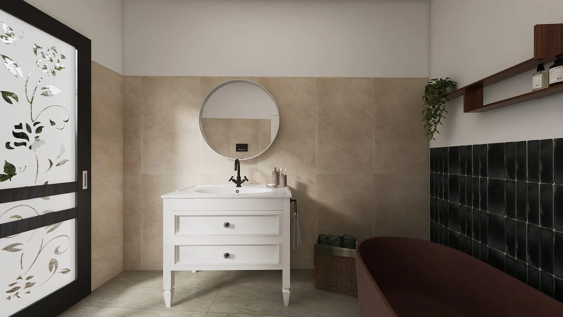 Render progetto bagno in stile Cementato realizzato da Edil Centro, ambientazione 07