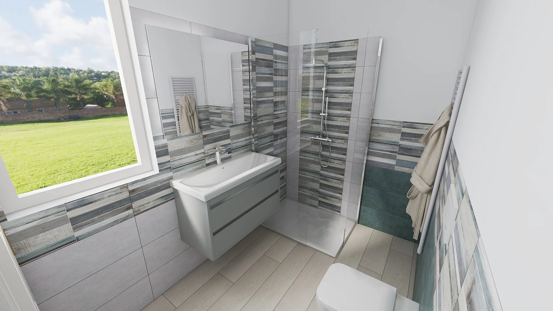 Render progetto bagno in stile Geometrico realizzato da Edil Centro, ambientazione 06